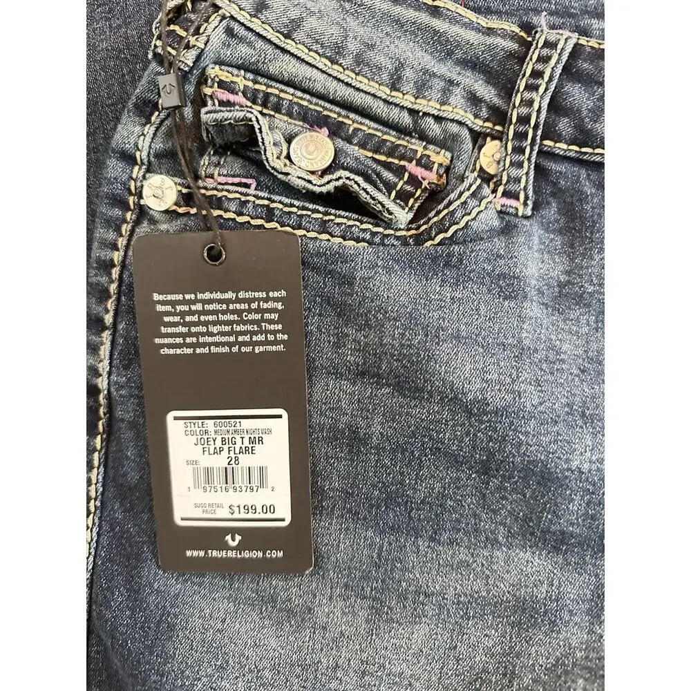 True Religion Joey Big T MR Blue Flap Flare Wash Size 28 ( 30 x30) New With Tag
